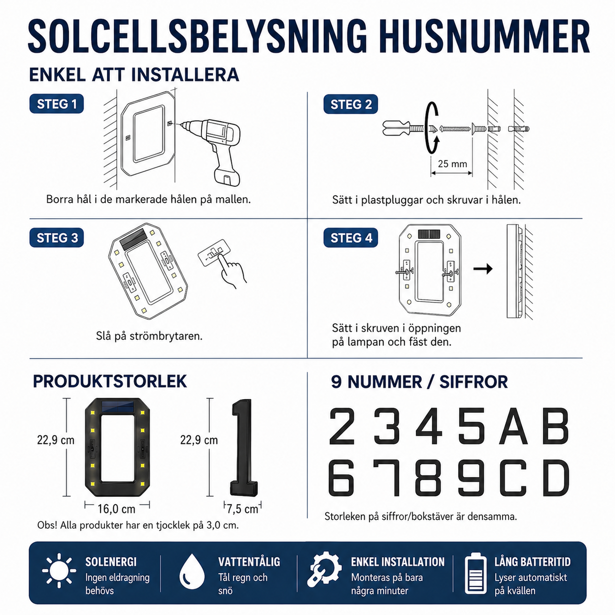 Vindahls Husnummer | Belysta & Solcellsdrivna
